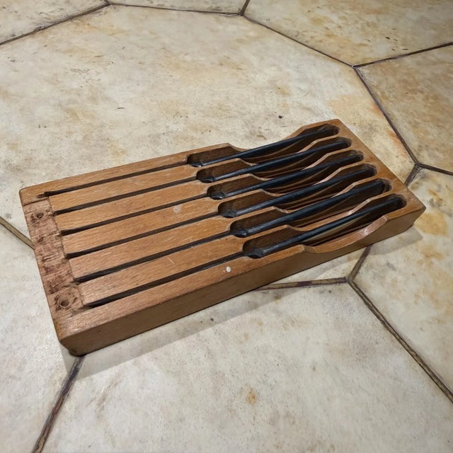 Silver Vintage Gimbel Brothers Sheffield Steak Knives Mid-Century Modern Set of 6 For Sale - Image 8 of 9