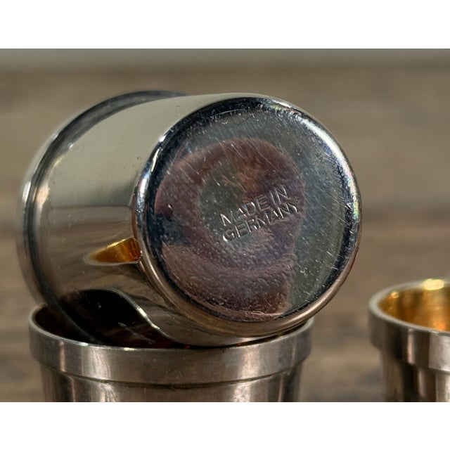 Mid 20th Century Vintage German Stacking Silverplate Shot Glasses With Leather Case - Set of 6 For Sale - Image 5 of 7