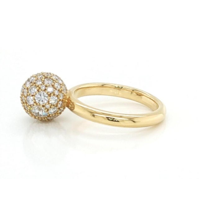 Metal Mid 20th Century Tiffany & Co HardWear Pave Diamond 8mm Ball Ring 18K Yellow Gold Size 4 For Sale - Image 7 of 8