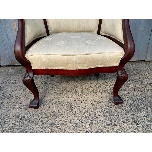 Early 20th Century Antique Victorian Style Carved Walnut Parlor Set, Loveseat and Lounge Chair For Sale - Image 11 of 13