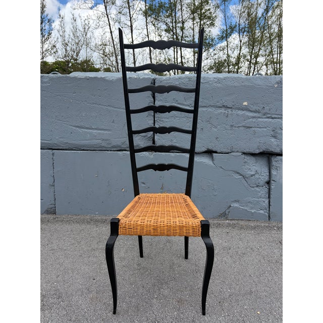Black 1960s High Back Chair, Italian , Chiavari Style, Buffa, Ponti Style, Cane, Black For Sale - Image 8 of 13