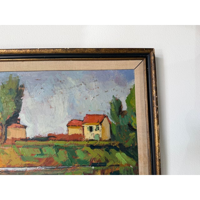 Brown 1970 Rodolfo Marma Italian Impressionist Landscape Oil on Board Painting – “L’Arno a Rovezzano,” Florence, Italy, Framed For Sale - Image 8 of 12