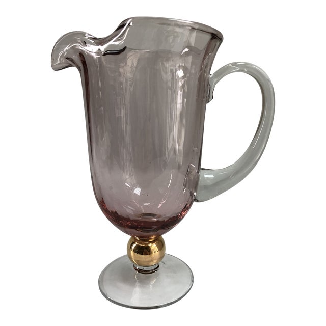 Large Mid-Century Murano Pink & Gold Art Glass Pitcher For Sale