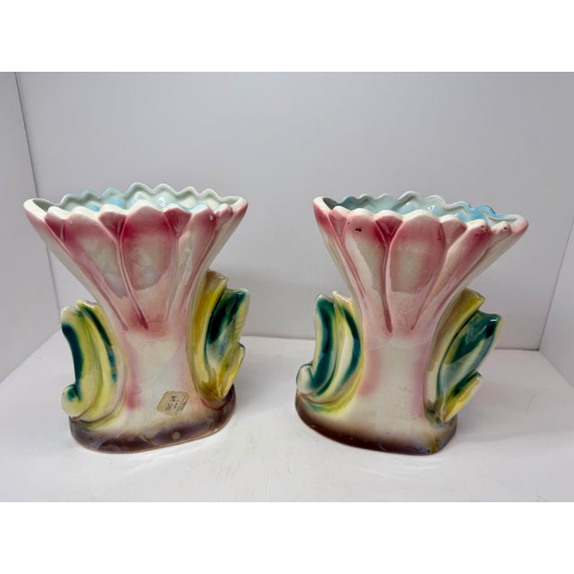 Mid-Century Modern 1950s Mid-Century Iridescent Glazed Ceramic Woodland Deer & Fawn Pocket Vases - A Pair For Sale - Image 3 of 5
