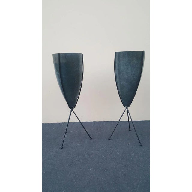 Gray 1950s Zenith Elephant Gray Fiberglass Bullet Planter With Iron Tripod Stand For Sale - Image 8 of 13