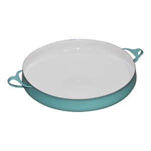 1950s Jens Quistgaard for Dansk Turquoise Paella Pan With Four Ducks Logo Kobenstyle
