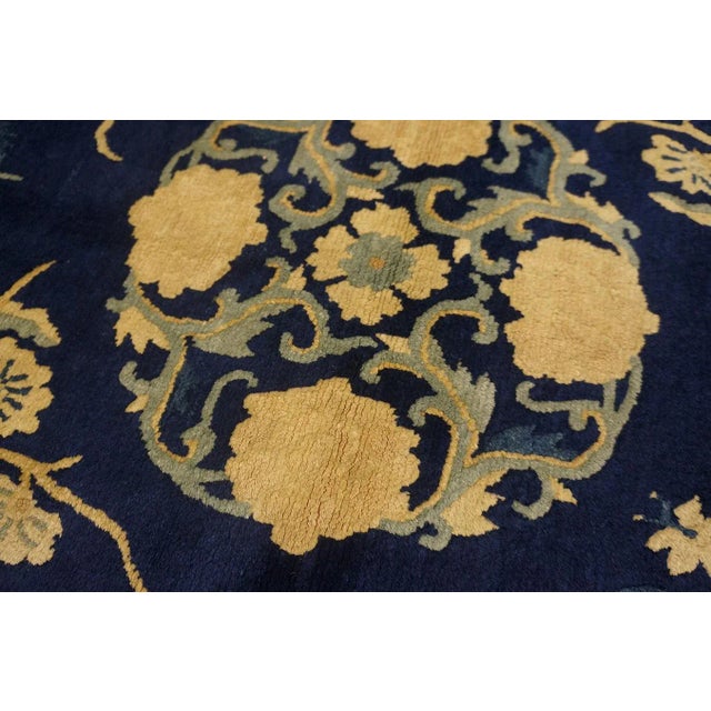Textile 1920s Navy Blue Medallion Antique Chinese Peking Rug 3' X 4'10'' Wool Knotted Carpet For Sale - Image 7 of 9