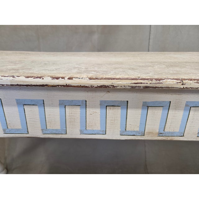 White Antique French Rustic Painted Pine and Hardwood Console Table With Greek Key Motif For Sale - Image 8 of 17