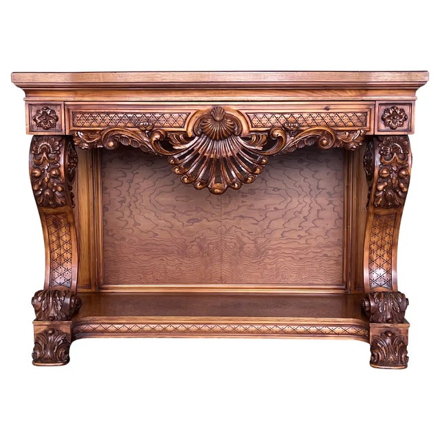 French Biedermeier Mahogany Carved Console Table With Drawer For Sale - Image 13 of 13