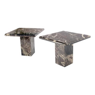 Pair of Square Black & Dark Red & White Veins Marble Side End Tables Stands Mint For Sale