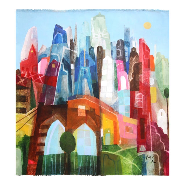 New York - Original Contemporary Urban Architecture Acrylic Painting on Canvas For Sale