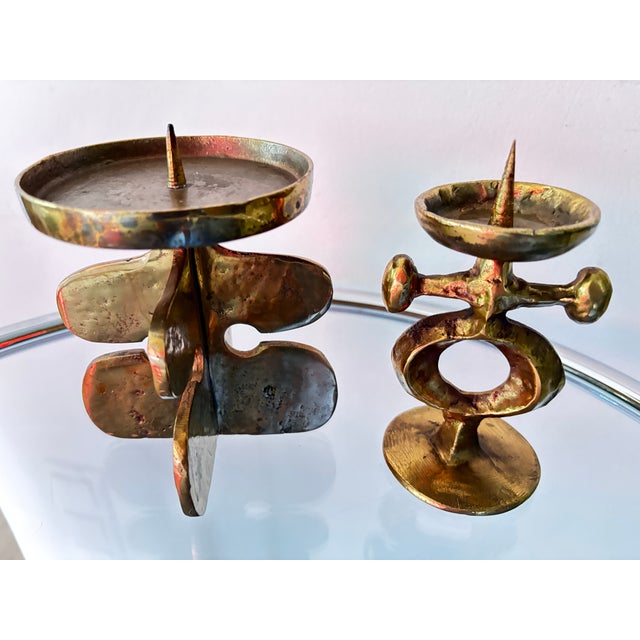 Metal Brutalist Bronze Candlesticks by Giuseppe Gallo, Italy, 1960, Set of 2 For Sale - Image 7 of 8