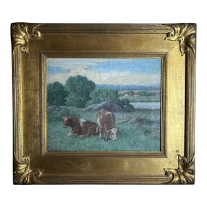 Antique Oil Painting of Cows by J. F. Rock