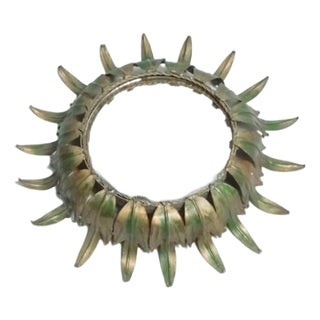 Vintage Sun Mirror in Golden Metal with Green Details For Sale