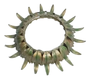 Vintage Sun Mirror in Golden Metal with Green Details