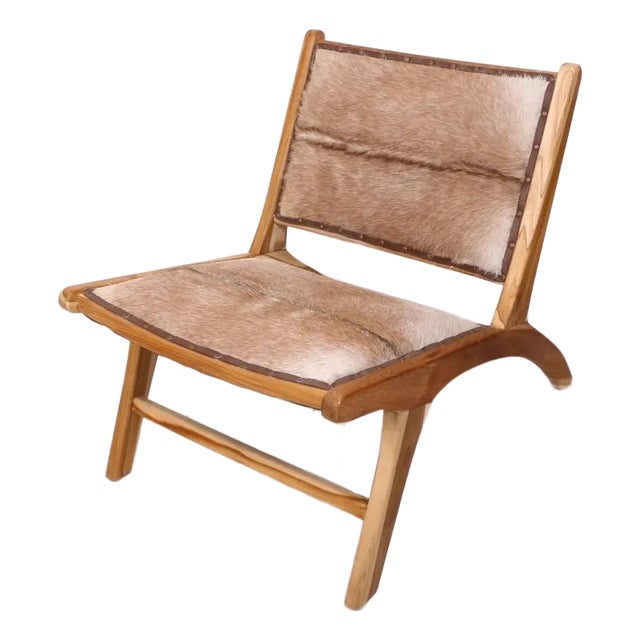 Lila Natural Teak and Genuine Leather Chair For Sale