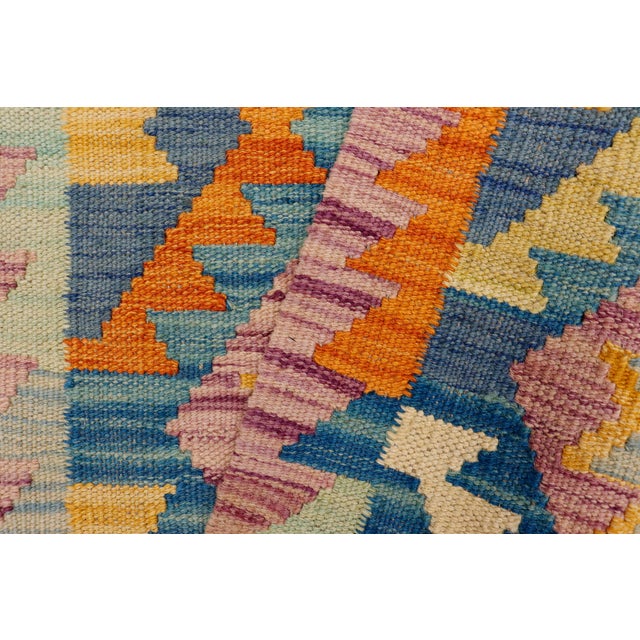 Purple Rustic Turkish Kilim Purple Beige Hand-Woven Wool Rug For Sale - Image 8 of 9