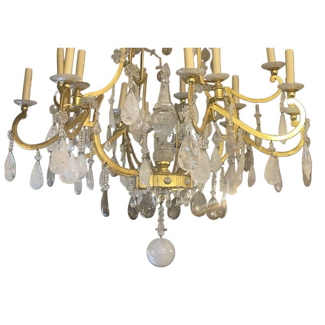 Mid 20th Century Glamorous Italian 22k Gold Leaf & Rock Crystal Chandelier. 20th Century. For Sale - Image 9 of 10