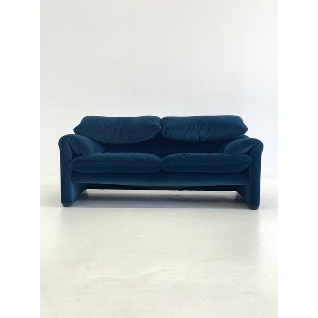 Blue Green Cassina Maralunga Sofa by Vico Magistretti, 1990s For Sale - Image 13 of 13