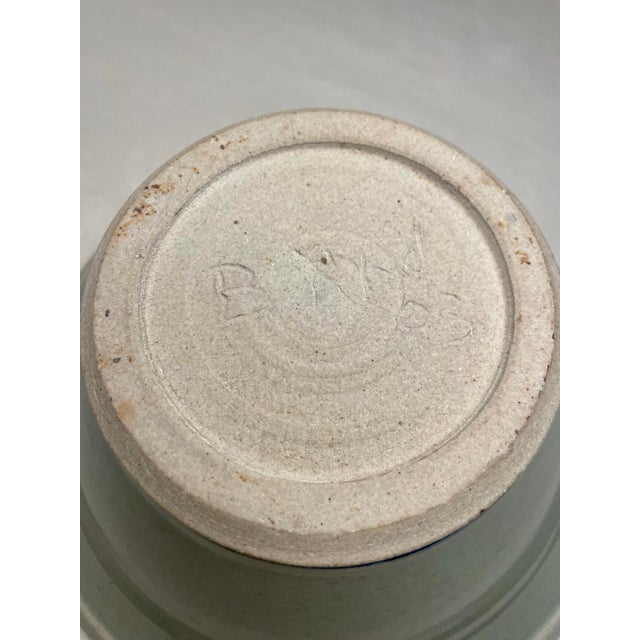 Pistachio Vintage Folk Art Pottery Decorative Bowl in Pistachio Green, Blue, and Gold Finish For Sale - Image 8 of 10