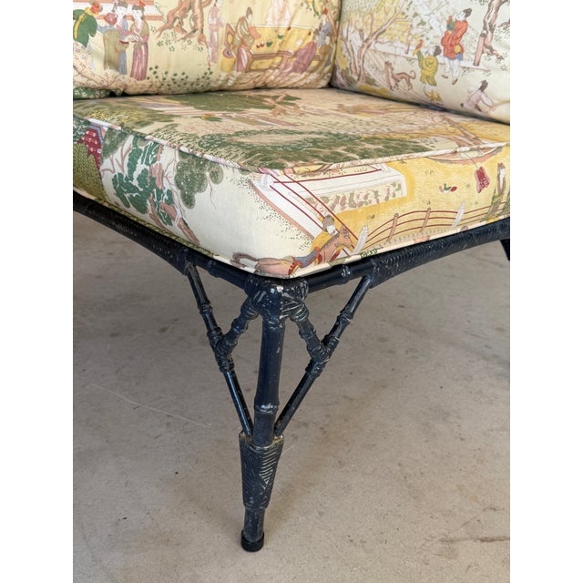 Vintage Coastal Chinoiserie Faux Bamboo Aluminum Modular Lounge Seating With Ottoman For Sale In Naples, FL - Image 6 of 12