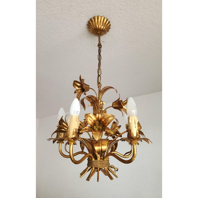 Gilded Chandelier with Gold Leaf, Italy, 1960s For Sale - Image 4 of 18