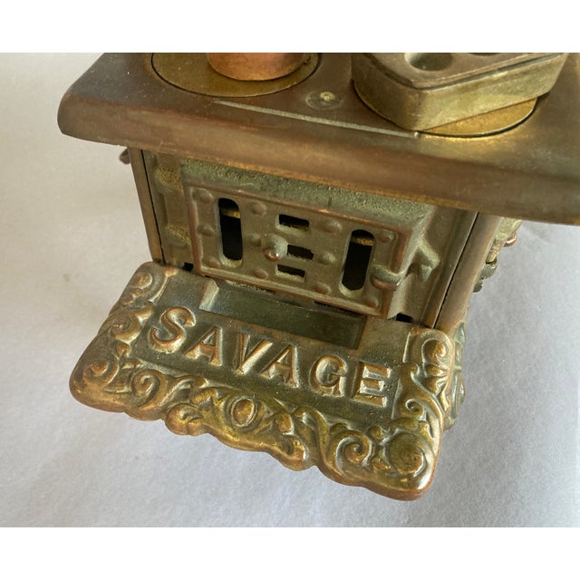 Metal Antique Salesman's Sample, Cast Iron Wood Burning Stove - Savage - As Table Lamp For Sale - Image 7 of 12