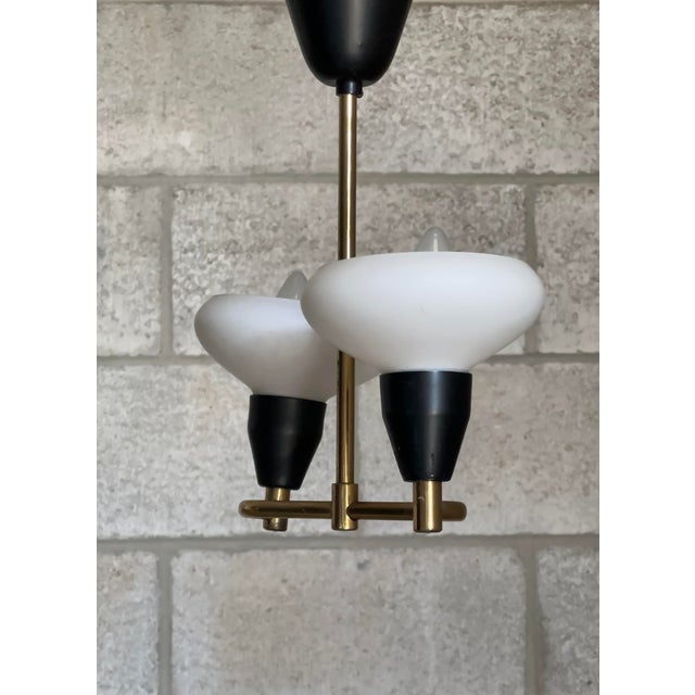 Mid-Century Modern 1950s Brass, Metal, and Opaline Glass Hanging Ceiling Light, Sweden For Sale - Image 3 of 10
