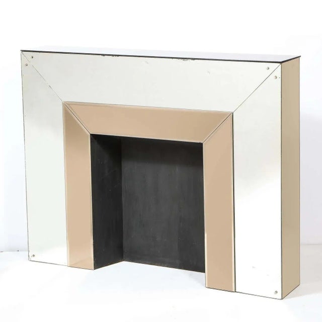 Off-white Art Deco Two Tone Plain & Bronze Mirrored Fireplace with Crystal Florets For Sale - Image 8 of 11