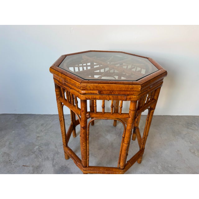 Vintage Burnt Bamboo Octagonal Brighton Pavilion-Style Side Table For Sale - Image 12 of 12