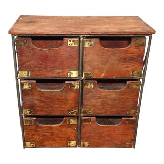 Vintage French Country Table Top Storage Bin Drawers (6) W Decorative Brass For Sale