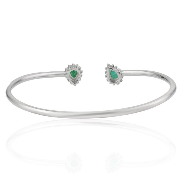 Not Yet Made - Made To Order Handcrafted Natural Emerald & Diamond Halo Adjustable Open Cuff Bracelet - Gift for Her For Sale - Image 5 of 13