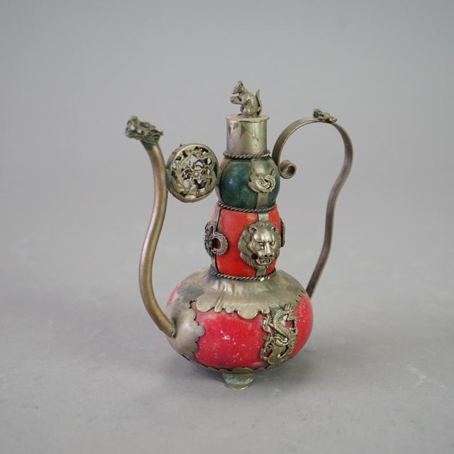 Early 20th Century Chinese Porcelain Miniature Teapot with Silver-Tone Overlay, Early 20th Century For Sale - Image 5 of 7