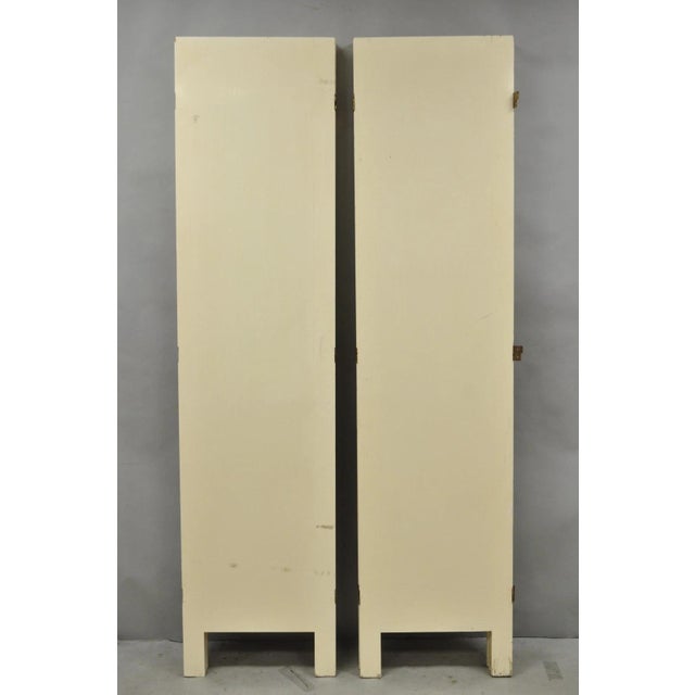 Vintage Oriental Fretwork Bone Lacquer Upholstered 6 Panel Room Divider Screen For Sale - Image 17 of 18