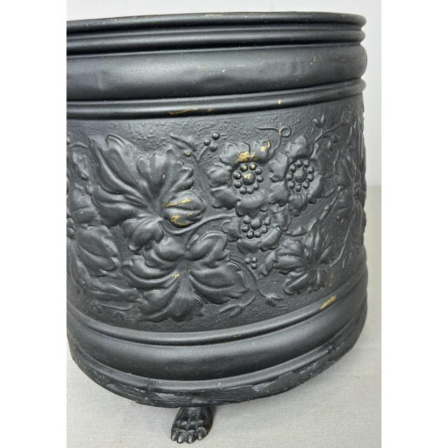 Black Vintage French Floral Painted Brass Jardiniere For Sale - Image 8 of 18