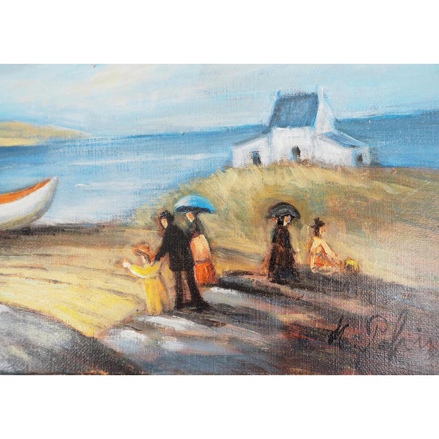 Textile Michel Pabois, Two Breton Boats at the Water's Edge, Original Oil on Canvas For Sale - Image 7 of 9