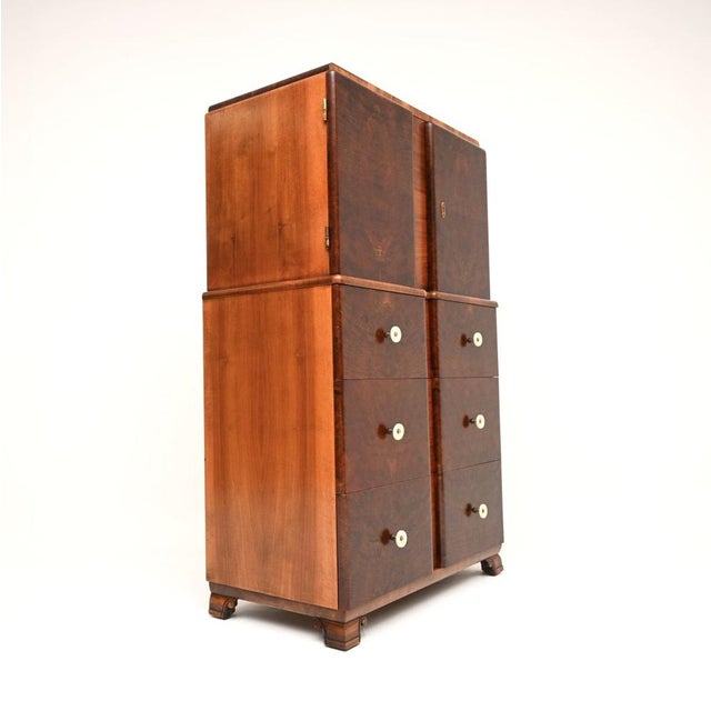 Mid-Century Modern French Art Deco Burr Walnut Cabinet on Chest, 1930s For Sale - Image 3 of 11