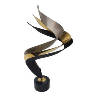 Vintage Curtis Jere Triple Spiral Ribbon Flame Metal Sculpture Signed 1996 For Sale