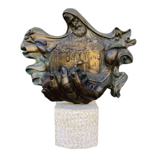 1970s Signed Ari Harpaz Bronze and Marble Jerusalem Sculpture For Sale