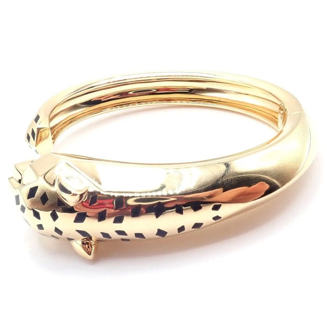 Gold Cartier Panther Panthere Tsavorite Onyx Yellow Gold Size 16 Bangle Bracelet For Sale - Image 8 of 13