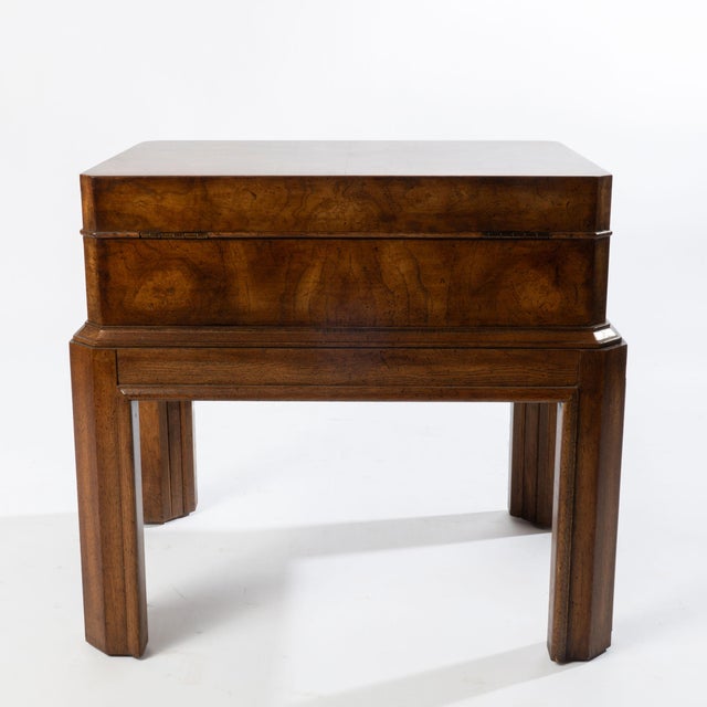 1970s Vintage Elm Burl Wood Lift Top Campaign Style Chest For Sale - Image 9 of 11