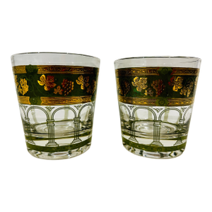 5 Oz Flat Tumbler Golden Grapes Green by Cera Glass - Set of 2