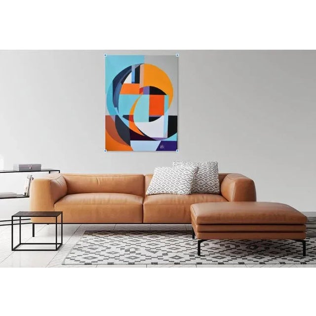 "Harmonious Fusion" is an abstract geometric painting that captivates the viewer with its vibrant interplay of colors,...
