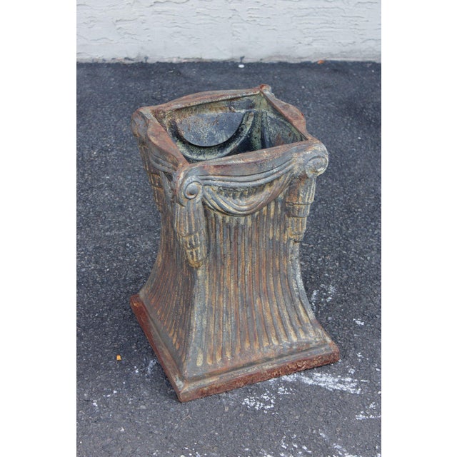 Art Deco Neoclassical Style Pair Of Cast Iron Garden Planters Or Pedestal Bases For Sale - Image 3 of 16