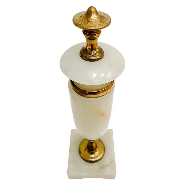 Metal 1960s French Art Deco Style Solid Onyx Garniture Urns - A Pair For Sale - Image 7 of 12