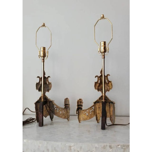 Antique French Neoclassical Fireplace Chenet Lamps - a Pair For Sale - Image 10 of 11
