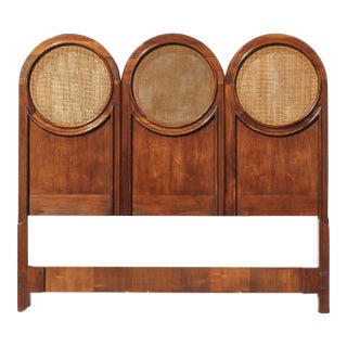 1960s Drexel Midcentury Arched Circle Full Size Bed Frame With Cane Rounds For Sale