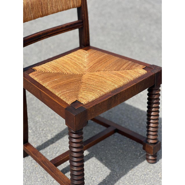 French Benches and Chairs in Oak and Straw, 1940, Set of 3 For Sale - Image 12 of 13
