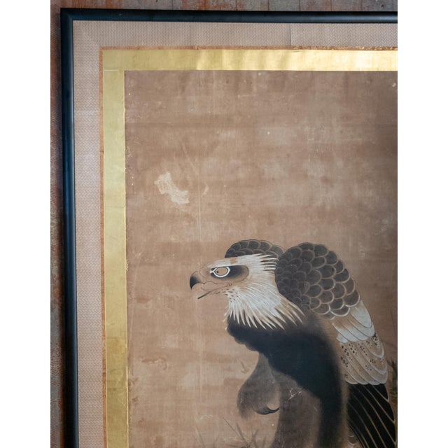 18th Century Japanese Edo Period Kano School Watercolor Painting of a Hawk For Sale - Image 4 of 15