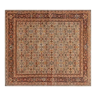 Antique Persian Sultanabad Beige, Blue, Brown and Orange Handmade Wool Rug For Sale